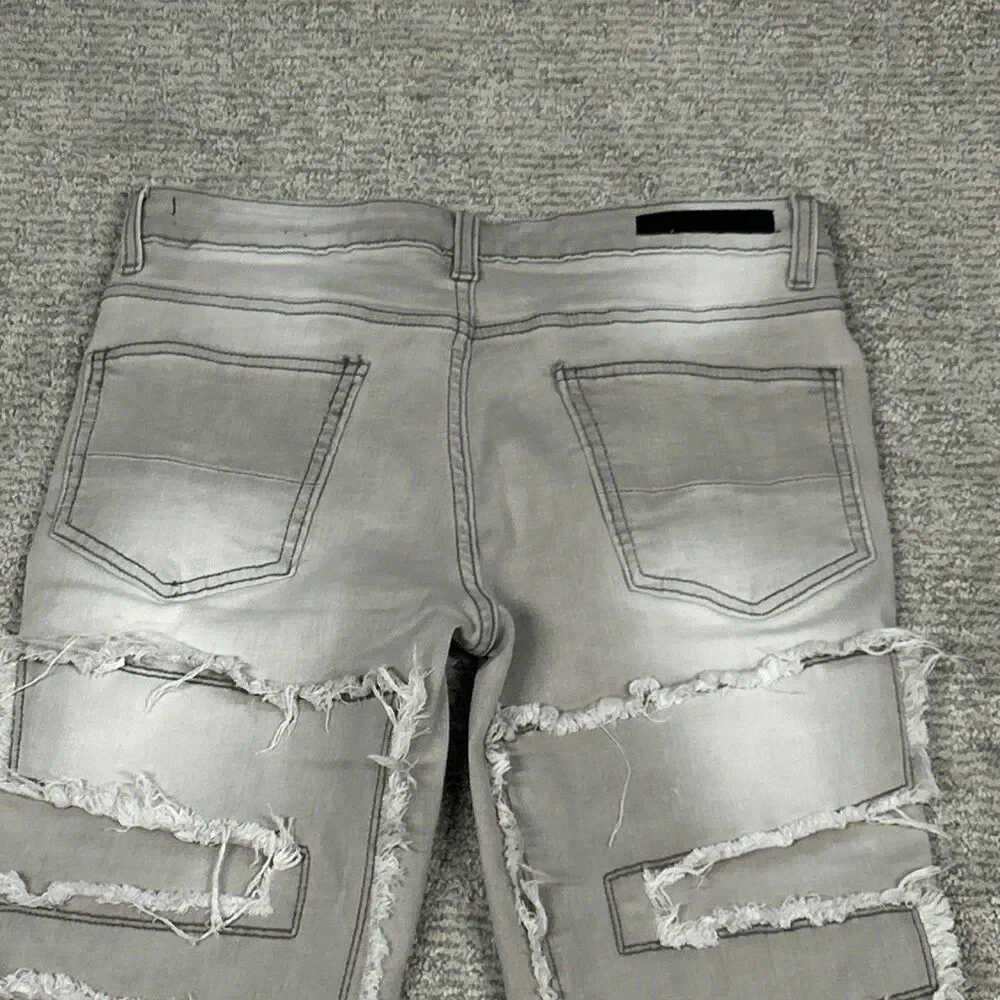 Rockstar Original Jeans Boys 14 Super Shake Stacked Flare Denim Light Gray